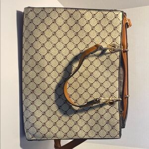 Cream and Brown Elegant Tote Bag with Leather Accents